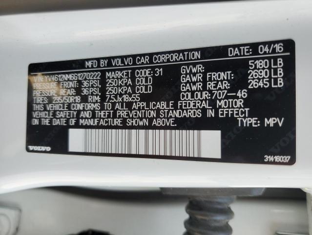 2016 VOLVO XC70 T5 PL YV4612NM6G1270222