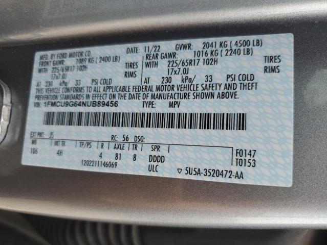 2022 FORD ESCAPE SE 1FMCU9G64NUB89456
