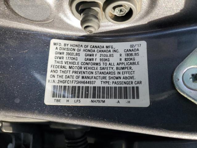 2017 HONDA CIVIC EXL 2HGFC1F75HH644937