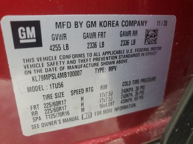 2021 CHEVROLET TRAILBLAZE KL79MPSL4MB100007