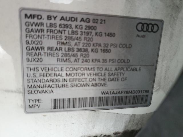 2021 AUDI Q7 PREMIUM WA1AJAF76MD031760