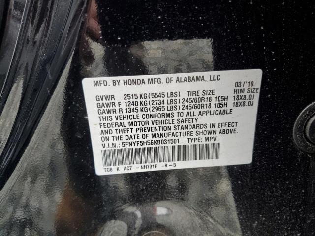 2019 HONDA PILOT EXL 5FNYF5H56KB031501