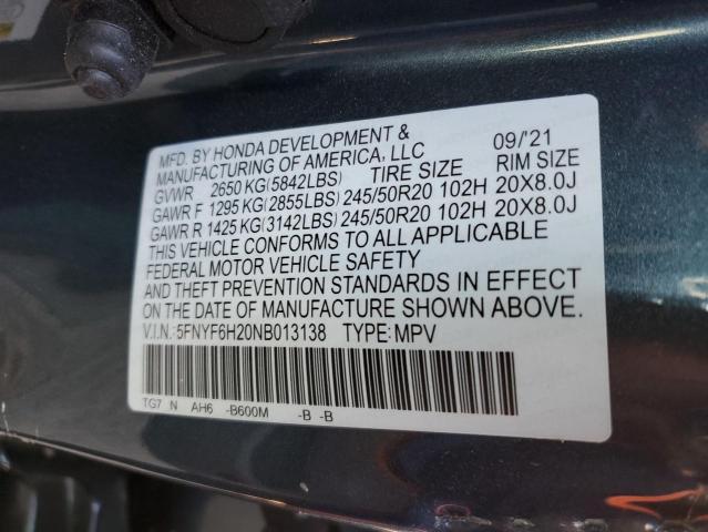 2022 HONDA PILOT SE - 5FNYF6H20NB013138