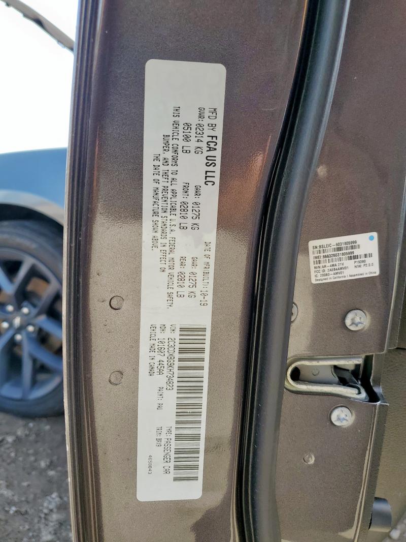 2019 DODGE CHARGER SX 2C3CDXBG9KH734823