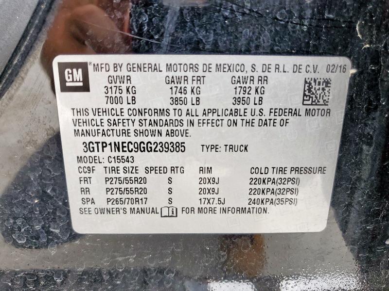 2016 GMC SIERRA C15 3GTP1NEC9GG239385