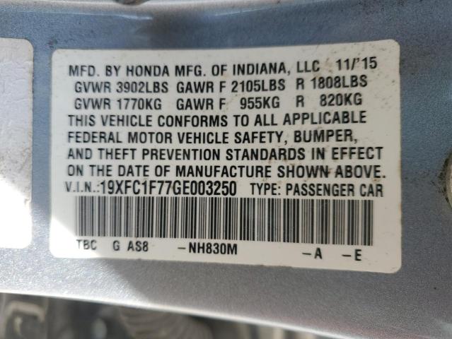 2016 HONDA CIVIC EXL 19XFC1F77GE003250