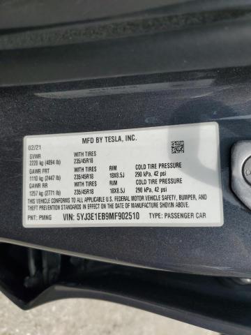 2021 TESLA MODEL 3 5YJ3E1EB9MF902510