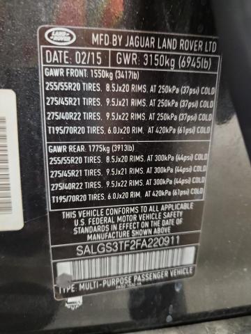 2015 LAND ROVER RANGE ROVE SALGS3TF2FA220911