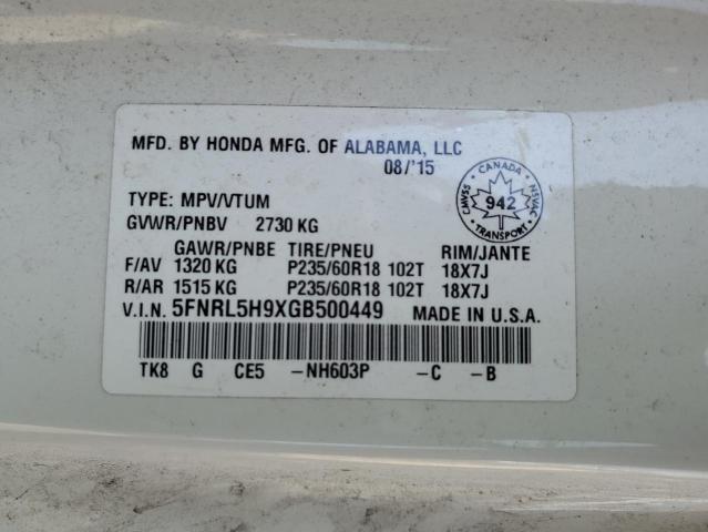 2016 HONDA ODYSSEY TO 5FNRL5H9XGB500449