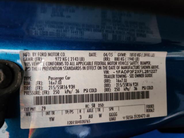 2015 FORD FOCUS SE 1FADP3F2XFL281227