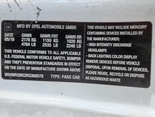 2019 BUICK CASCADA PR W04WH3N52KG368578