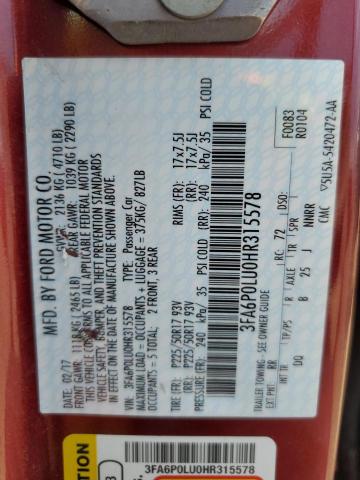 2017 FORD FUSION SE - 3FA6P0LU0HR315578