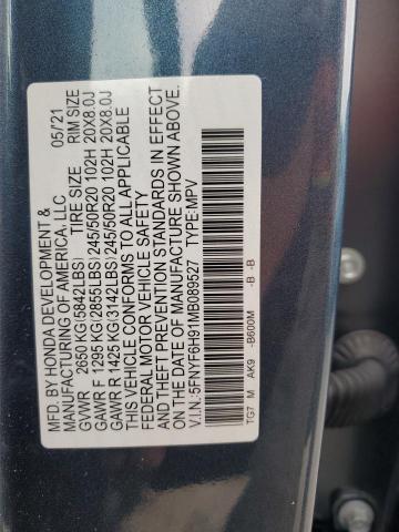 2021 HONDA PILOT TOUR 5FNYF6H91MB089527