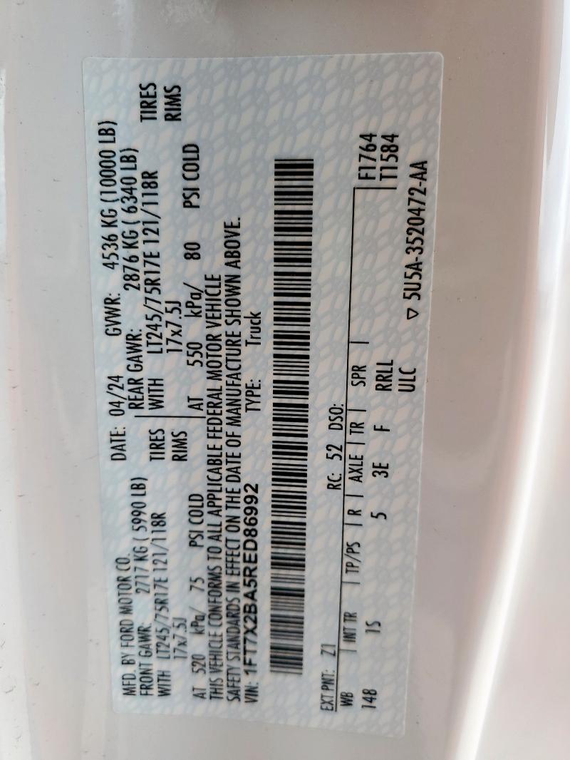 2024 FORD F250 SUPER 1FT7X2BA5RED86992