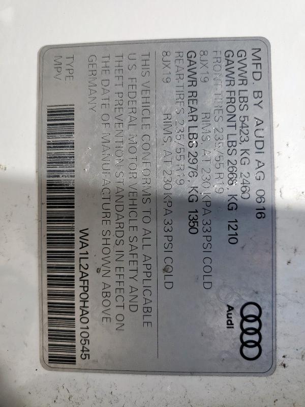 2017 AUDI Q5 PREMIUM WA1L2AFP0HA010545