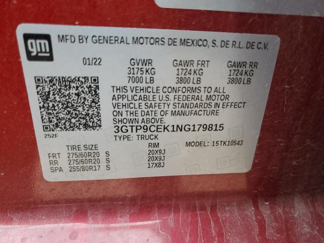 2022 GMC SIERRA LIM 3GTP9CEK1NG179815