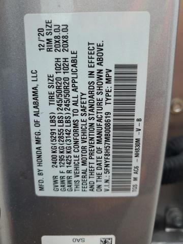 2021 HONDA PASSPORT EXL 5FNYF8H57MB008619