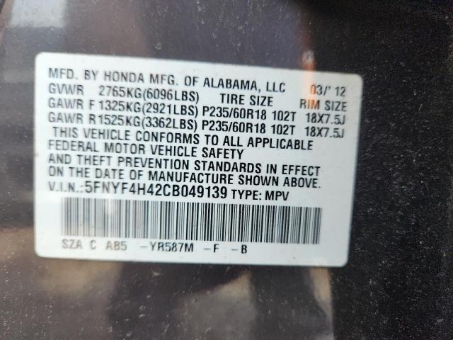 5fnyf4h42cb049139 - 2012 Honda pilot ex - #62326105