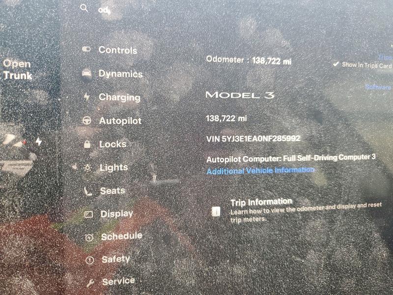 2022 TESLA MODEL 3 5YJ3E1EA0NF285992