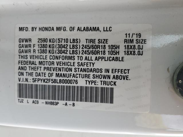 2020 HONDA RIDGELINE 5FPYK2F58LB000076