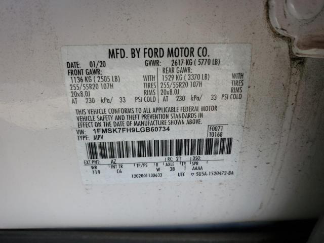 2020 FORD EXPLORER L 1FMSK7FH9LGB60734