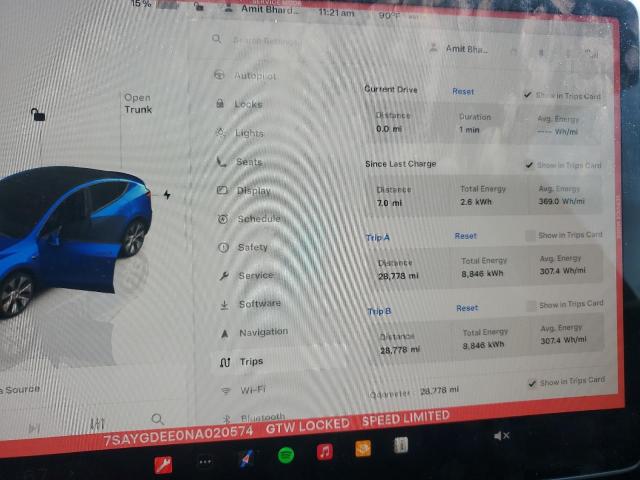 2022 TESLA MODEL Y 7SAYGDEE0NA020574