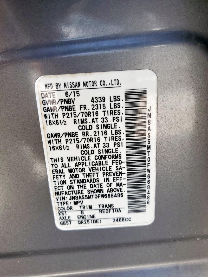 2015 NISSAN ROGUE SELE JN8AS5MT0FW668486
