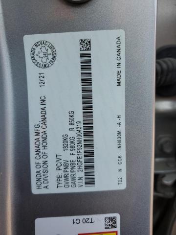 2022 HONDA CIVIC TOUR 2HGFE1F92NH004319