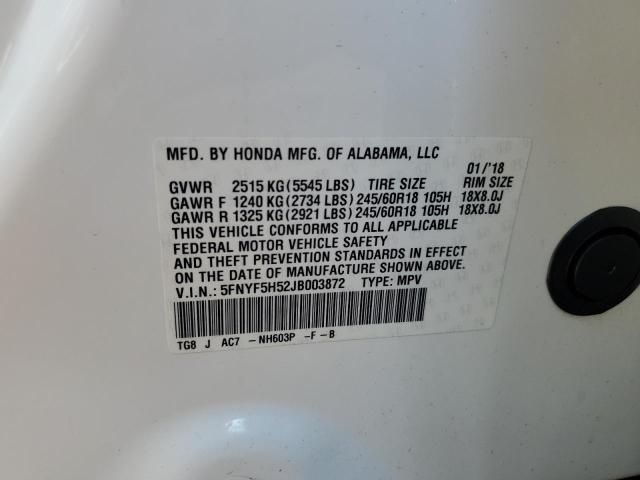 2018 HONDA PILOT EXL 5FNYF5H52JB003872