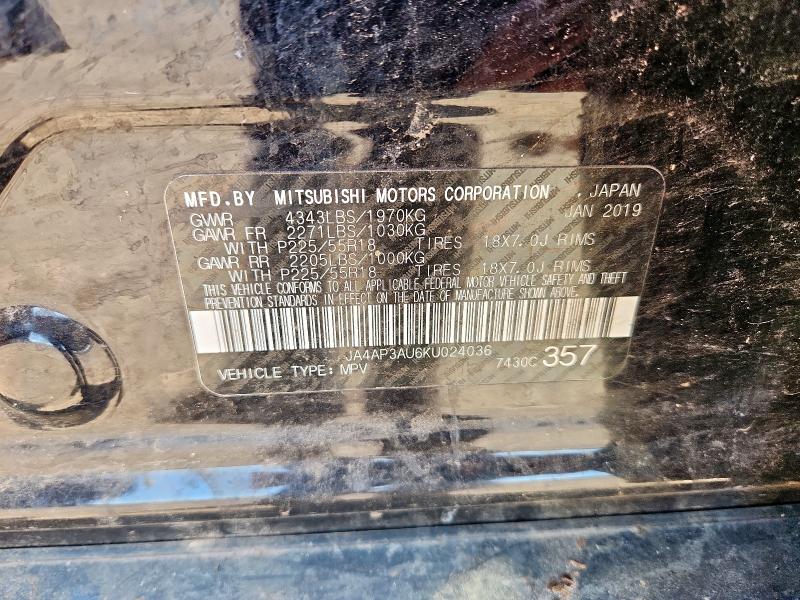 2019 MITSUBISHI OUTLANDER JA4AP3AU6KU024036