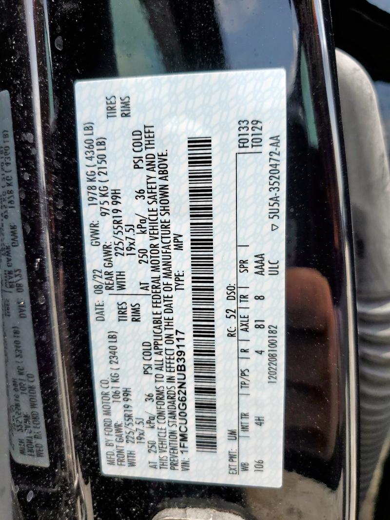 2022 FORD ESCAPE SE - 1FMCU0G62NUB39117