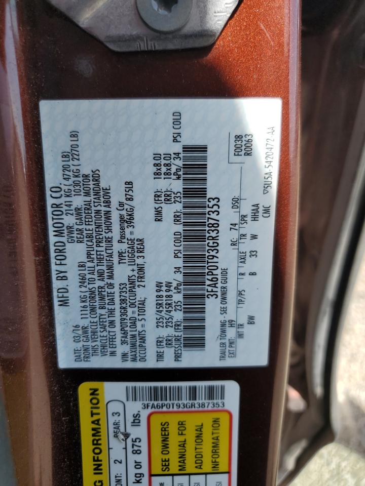 Lot #3212604304 2016 FORD FUSION SE