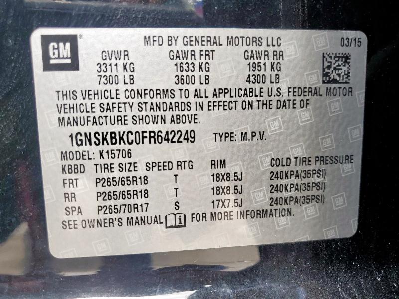 2015 CHEVROLET TAHOE K150 - 1GNSKBKC0FR642249