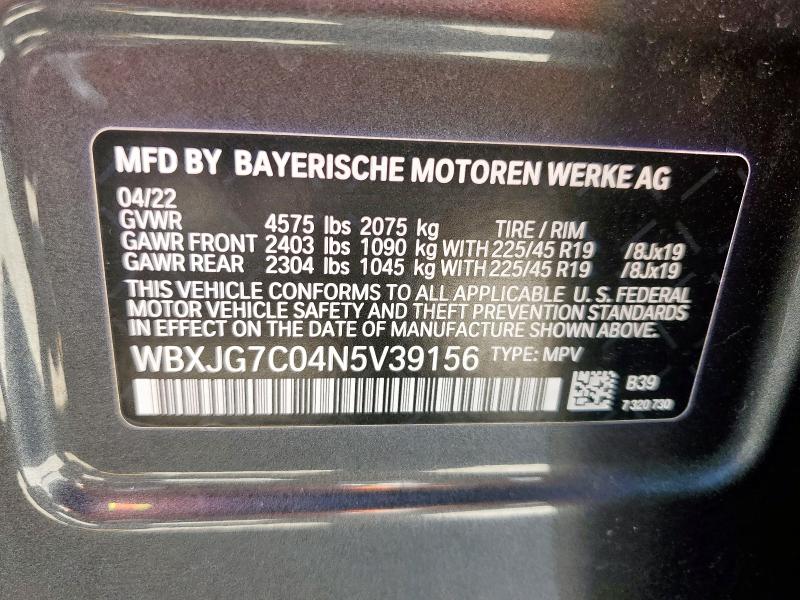 2022 BMW X1 SDRIVE2 WBXJG7C04N5V39156
