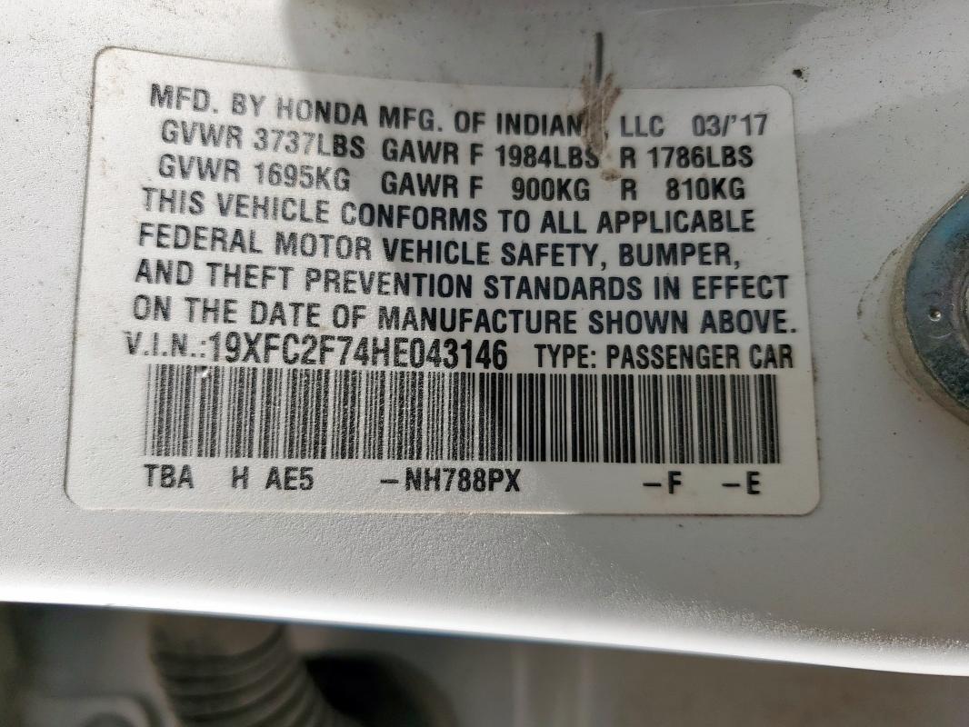 2017 HONDA CIVIC EX 19XFC2F74HE043146