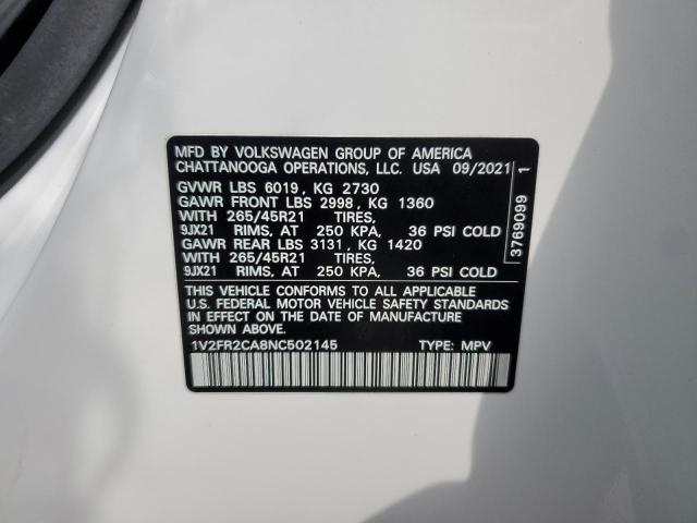 2022 VOLKSWAGEN ATLAS SEL 1V2FR2CA8NC502145