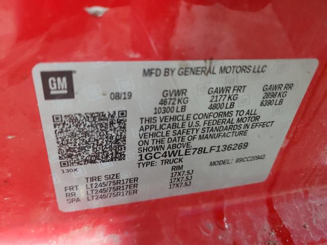2020 CHEVROLET SILVERADO 1GC4WLE78LF136269