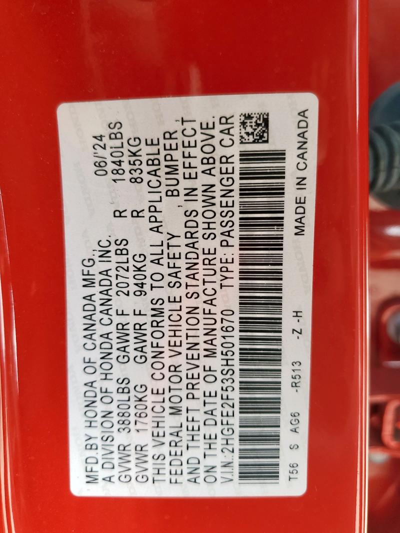 2025 HONDA CIVIC SPOR 2HGFE2F53SH501670
