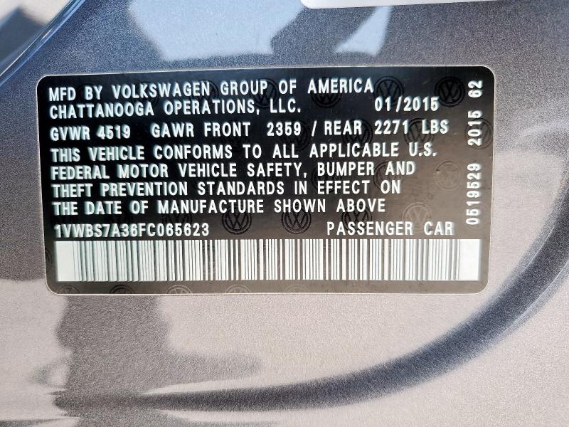 2015 VOLKSWAGEN PASSAT SE 1VWBS7A36FC065623