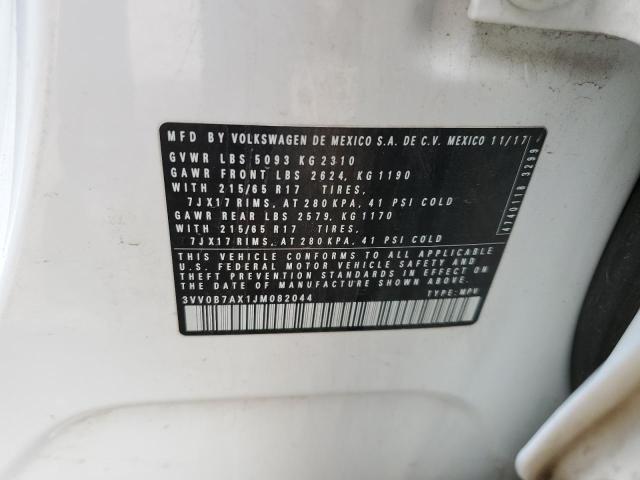 2018 VOLKSWAGEN TIGUAN S 3VV0B7AX1JM082044