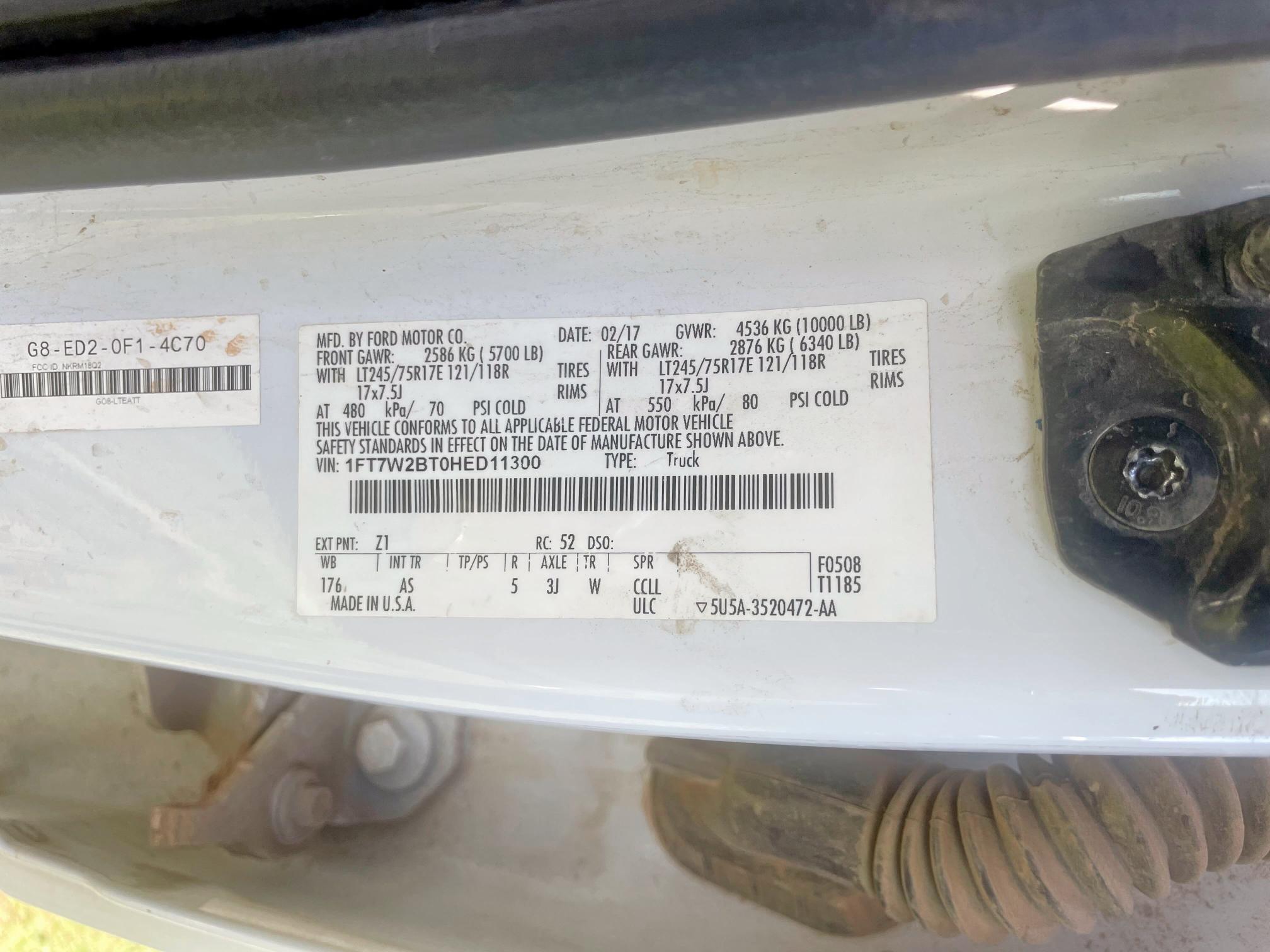 2017 FORD F250 SUPER 1FT7W2BT0HED11300
