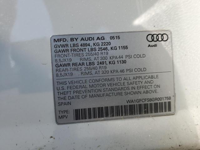 2016 AUDI Q3 PRESTIG WA1GFCFS8GR001758