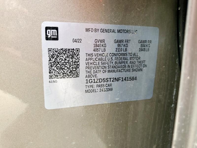 2022 CHEVROLET MALIBU LT 1G1ZD5ST2NF141584