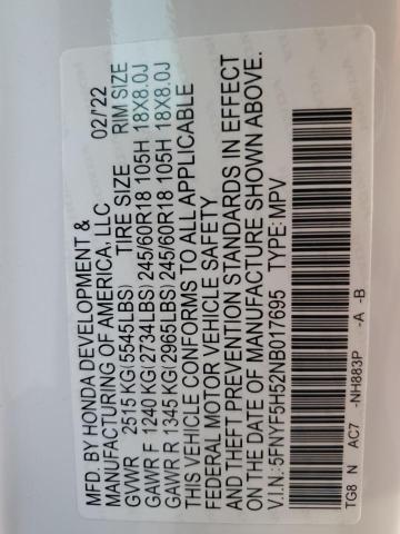 2022 HONDA PILOT EXL - 5FNYF5H52NB017695