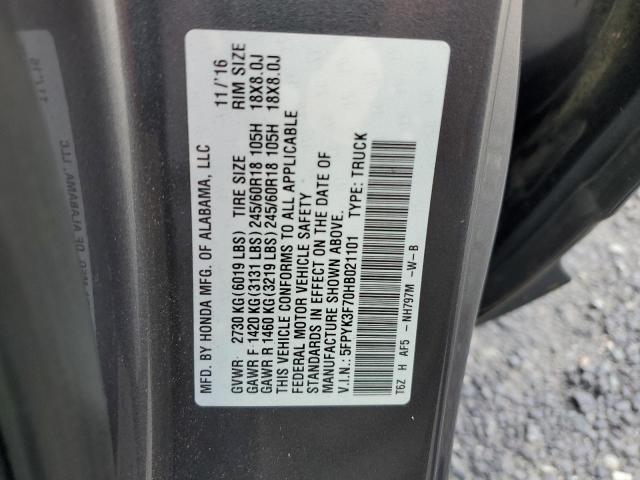 2017 HONDA RIDGELINE - 5FPYK3F70HB021101