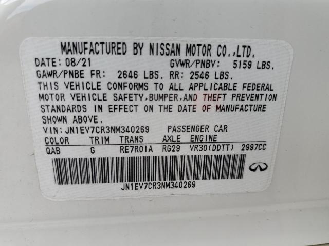 2022 INFINITI Q50 SENSOR JN1EV7CR3NM340269