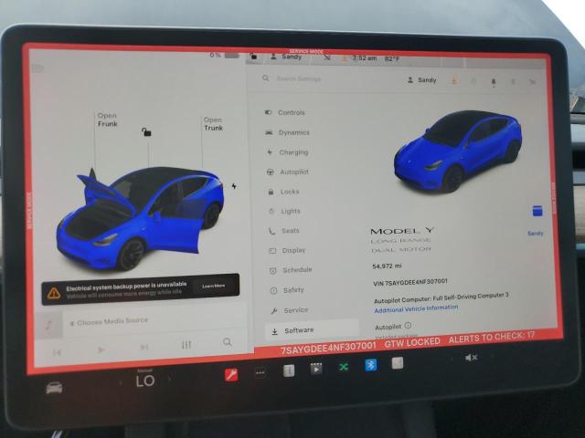 2022 TESLA MODEL Y 7SAYGDEE4NF307001