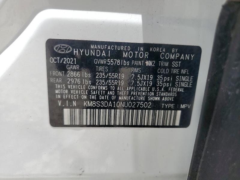 2022 HYUNDAI SANTA FE S KM8S3DA10NU027502