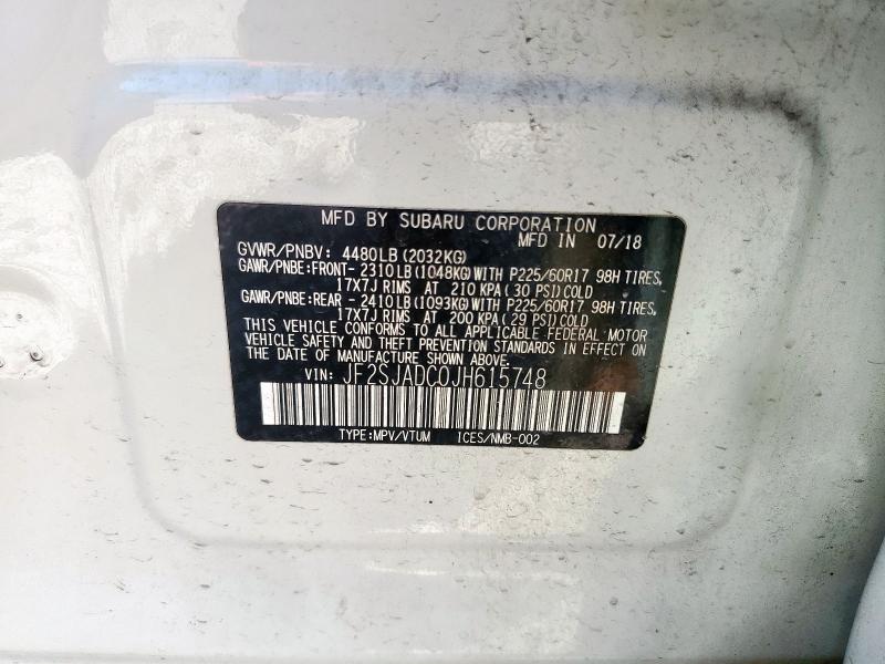 2018 SUBARU FORESTER 2 JF2SJADC0JH615748