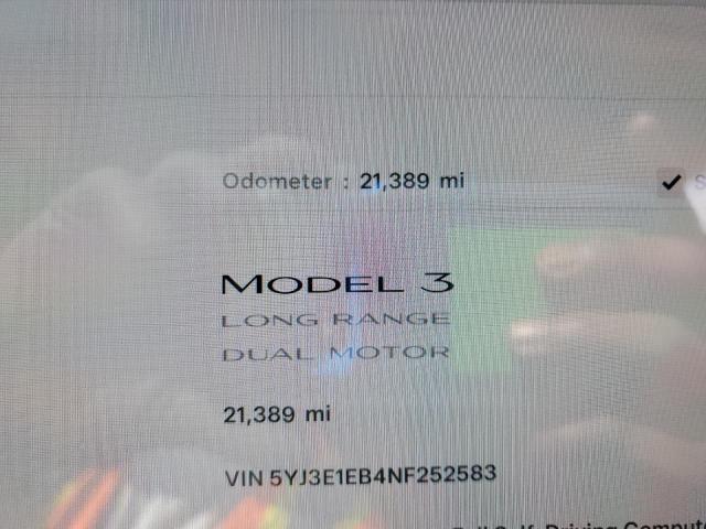 2022 TESLA MODEL 3 5YJ3E1EB4NF252583